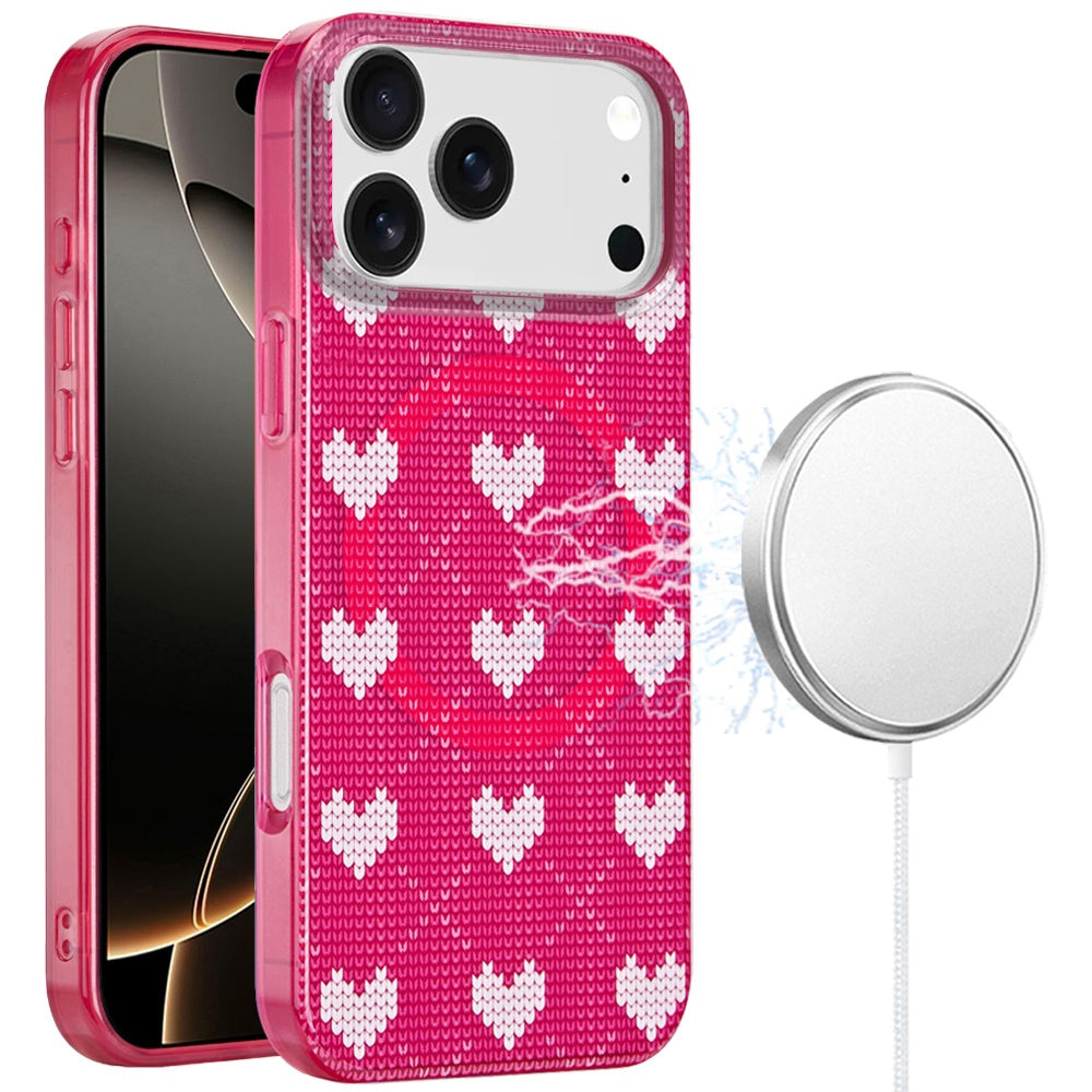 iPhone 17 Pro Max Magnetic Circle Case – Hearts on Pink - iPhone17accs