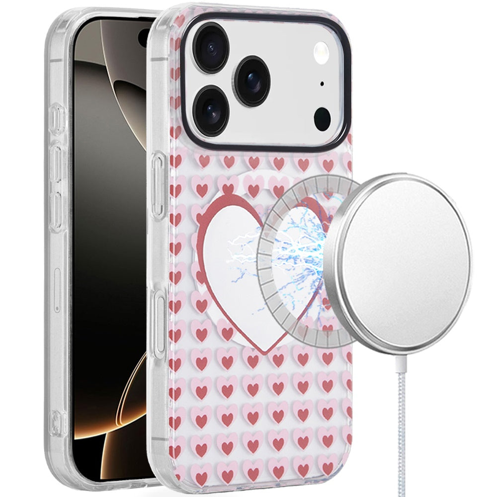 iPhone 17 Pro Max Magnetic Circle Case – Mirror With Hearts - iPhone17accs