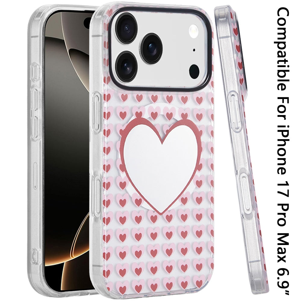iPhone 17 Pro Max Magnetic Circle Case – Mirror With Hearts - iPhone17accs