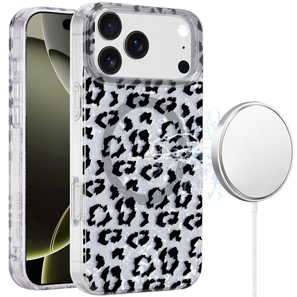 iPhone 17 Pro Max Magnetic Circle Case – Silver Leopard - iPhone17accs