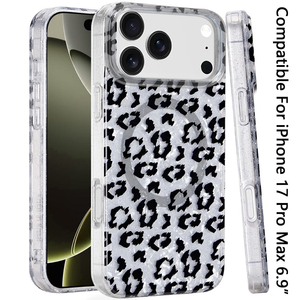 iPhone 17 Pro Max Magnetic Circle Case – Silver Leopard - iPhone17accs