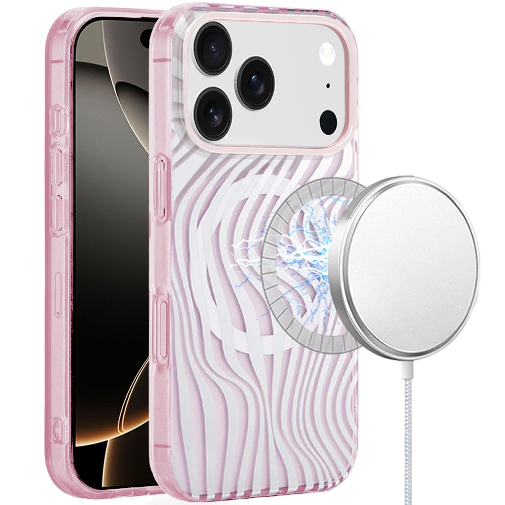 iPhone 17 Pro Max Magnetic Circle Case – Wave Pink Zebra Stripes - iPhone17accs