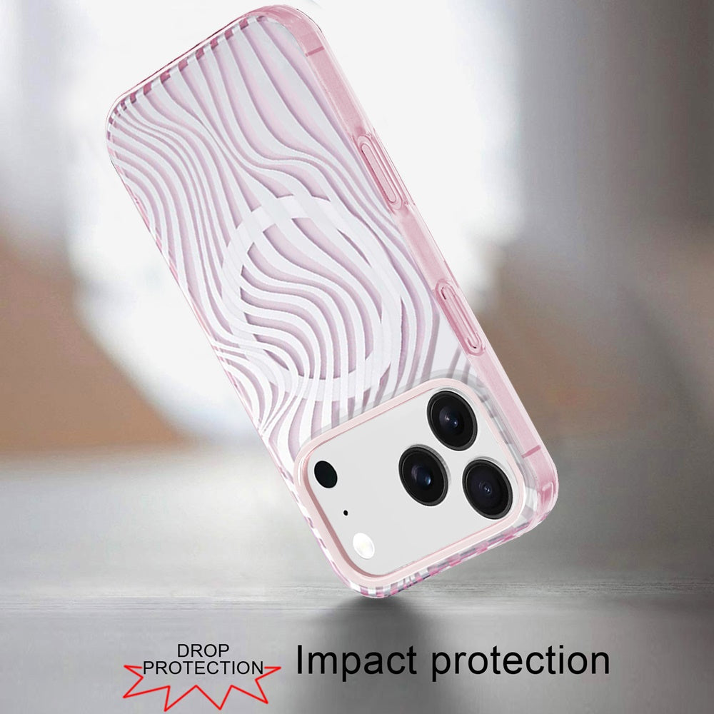 iPhone 17 Pro Max Magnetic Circle Case – Wave Pink Zebra Stripes - iPhone17accs