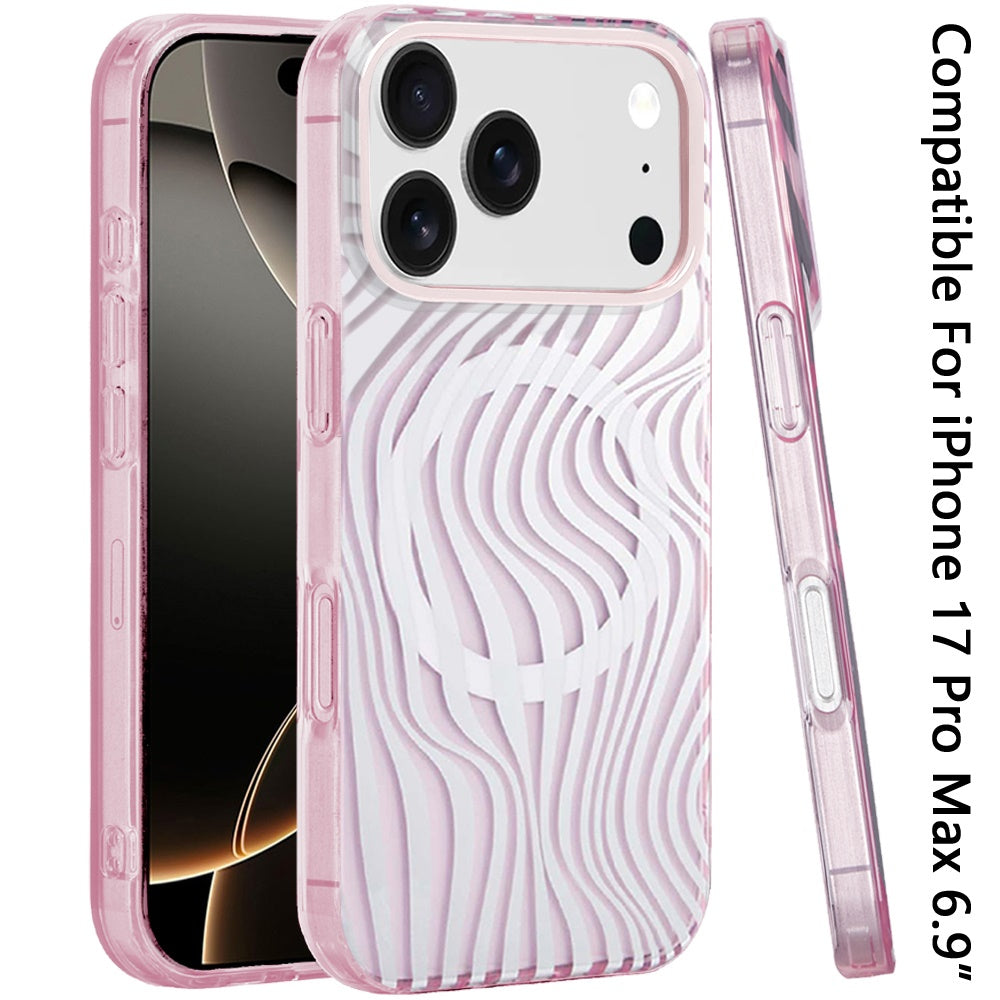iPhone 17 Pro Max Magnetic Circle Case – Wave Pink Zebra Stripes - iPhone17accs
