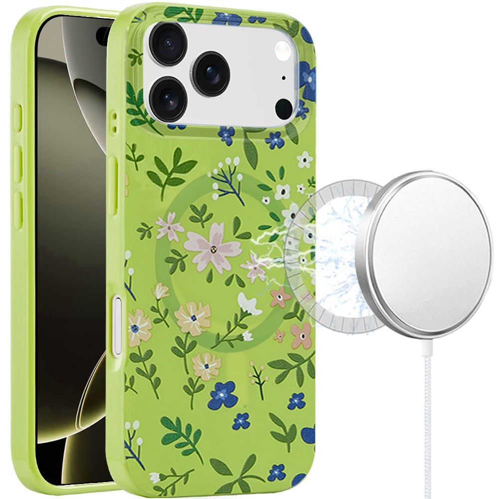 iPhone 17 Pro Magnetic Circle Case – Green Floral - iPhone17accs