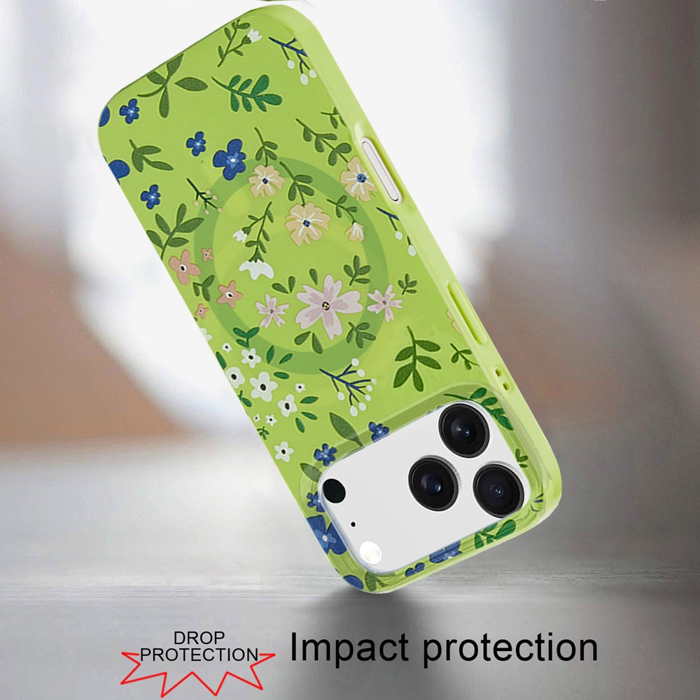iPhone 17 Pro Magnetic Circle Case – Green Floral - iPhone17accs