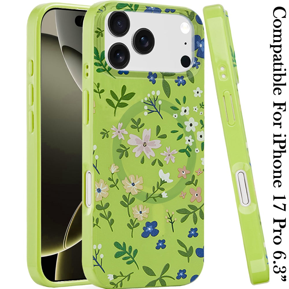 iPhone 17 Pro Magnetic Circle Case – Green Floral - iPhone17accs
