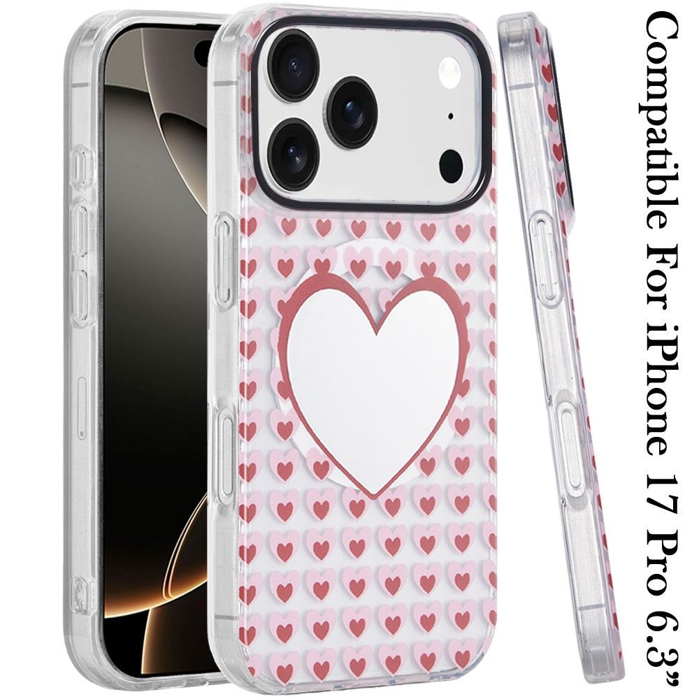 iPhone 17 Pro Magnetic Circle Case – Mirror With Hearts - iPhone17accs