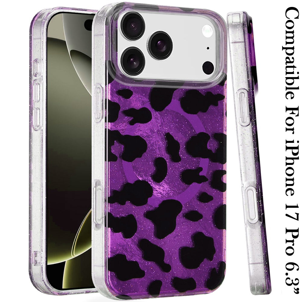 iPhone 17 Pro Magnetic Circle Case – Purple Leopard - iPhone17accs