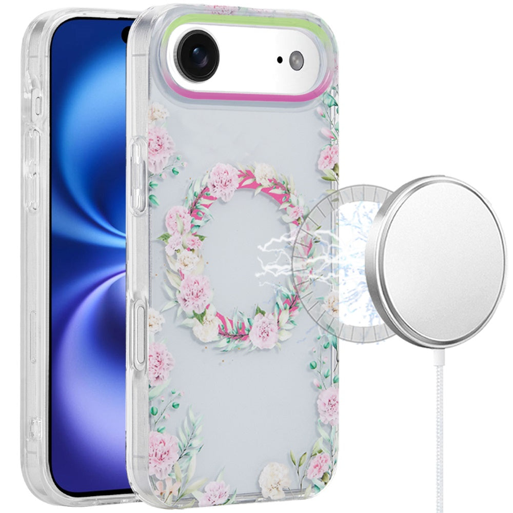 iPhone 17 Air Magnetic Circle Case – Green/Pink Floral - iPhone17accs
