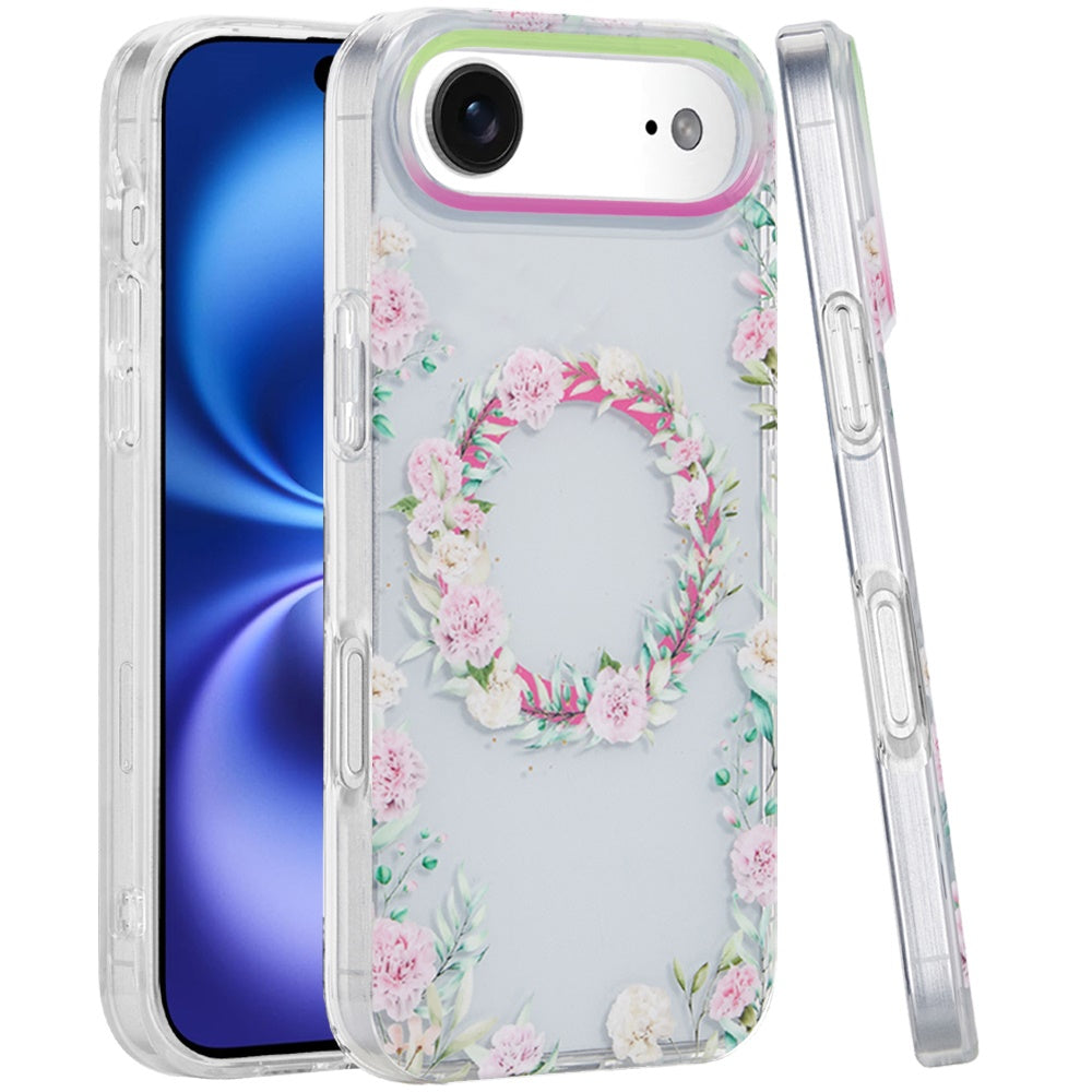 iPhone 17 Air Magnetic Circle Case – Green/Pink Floral - iPhone17accs