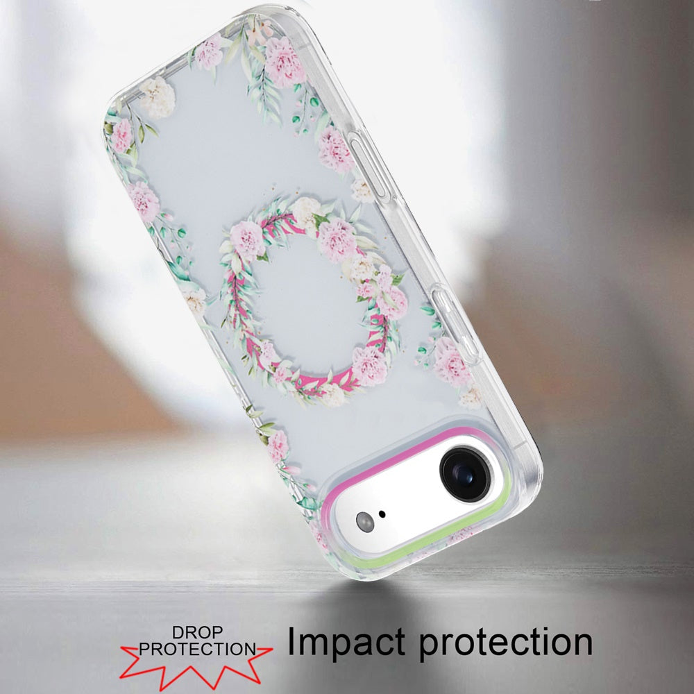 iPhone 17 Air Magnetic Circle Case – Green/Pink Floral - iPhone17accs