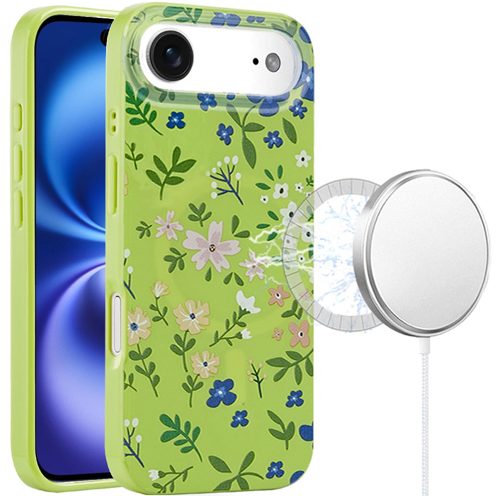 iPhone 17 Air Magnetic Circle Case – Green Floral - iPhone17accs
