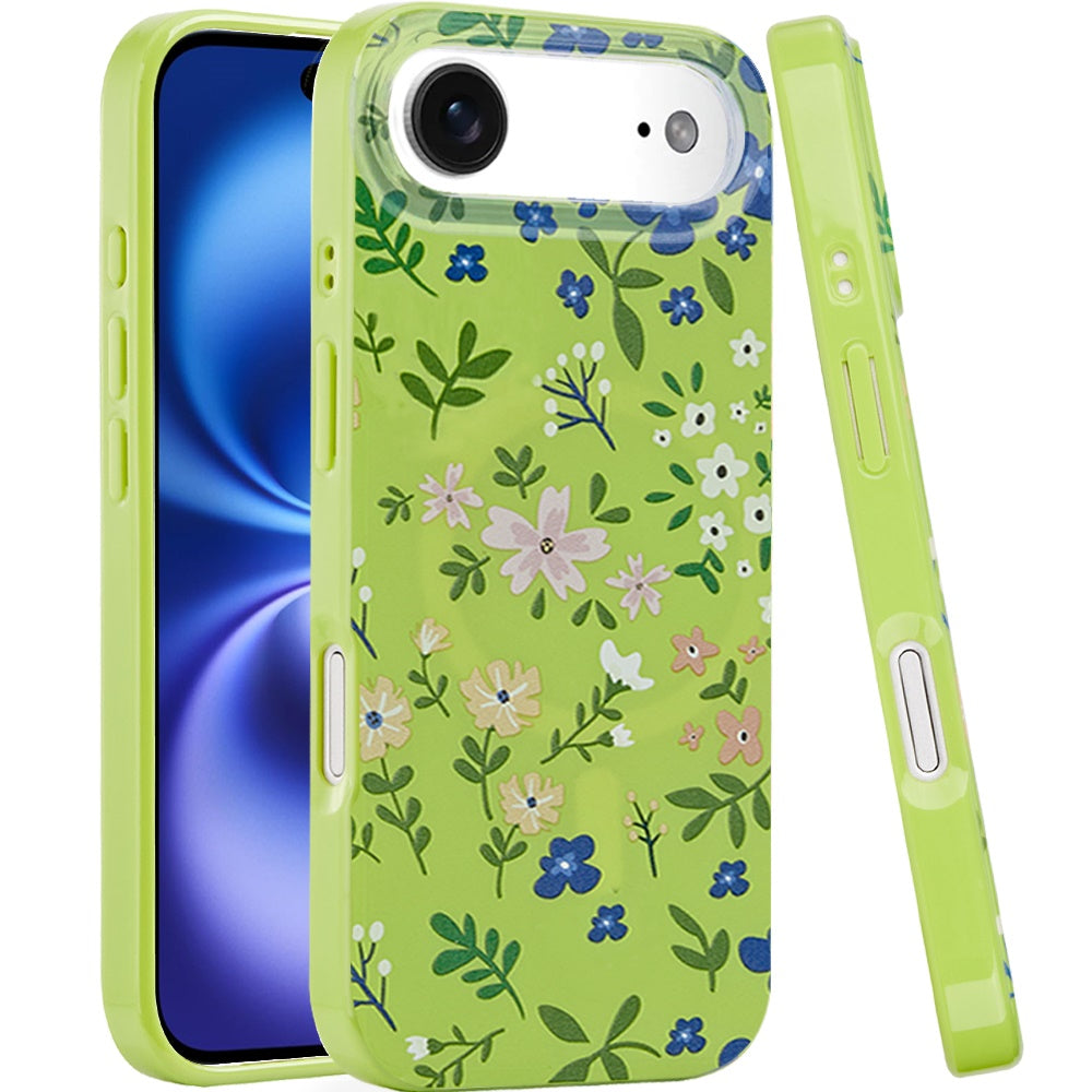iPhone 17 Air Magnetic Circle Case – Green Floral - iPhone17accs