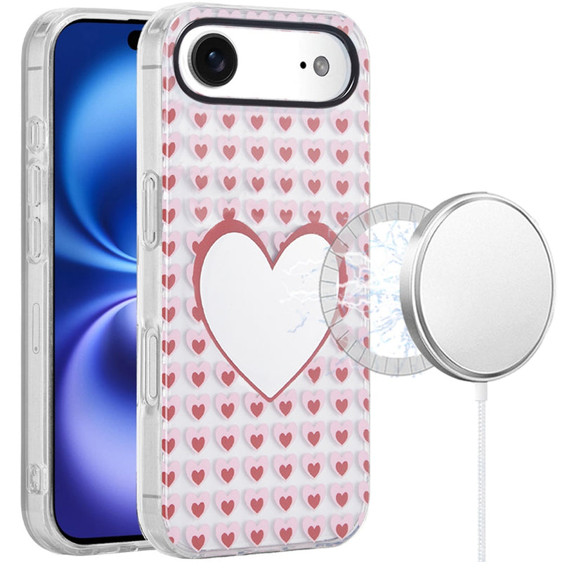 iPhone 17 Air Magnetic Circle Case – Mirror With Hearts - iPhone17accs