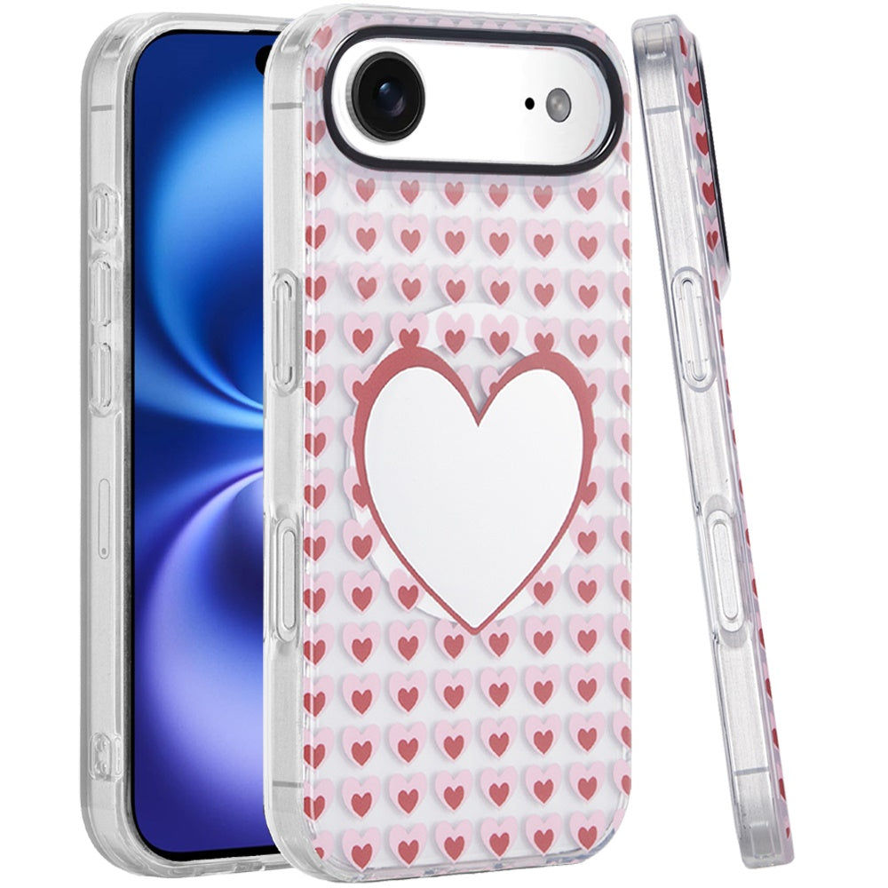 iPhone 17 Air Magnetic Circle Case – Mirror With Hearts - iPhone17accs