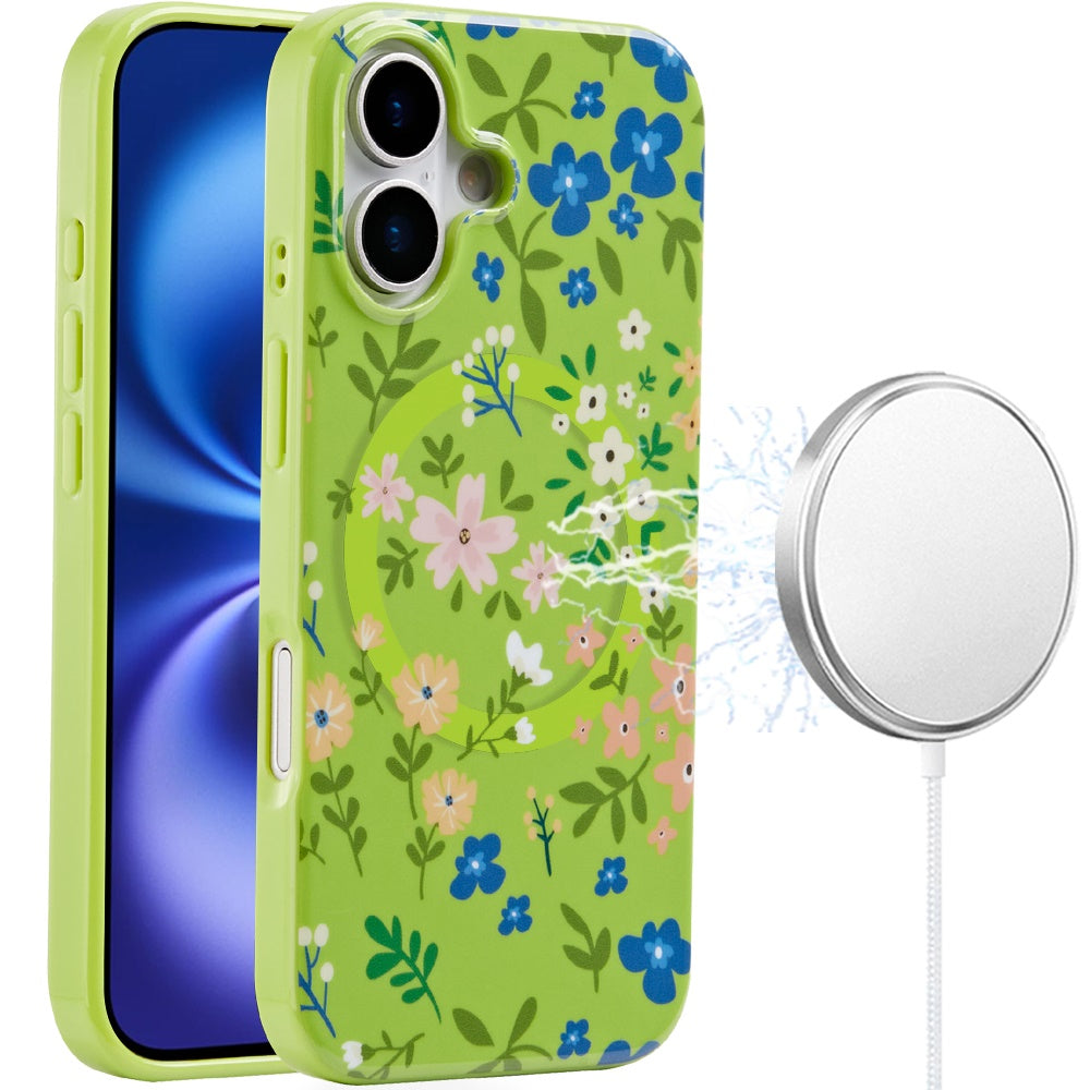iPhone 17 Magnetic Circle Case – Green Floral - iPhone17accs