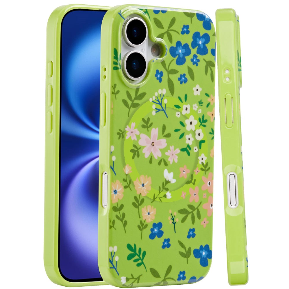 iPhone 17 Magnetic Circle Case – Green Floral - iPhone17accs