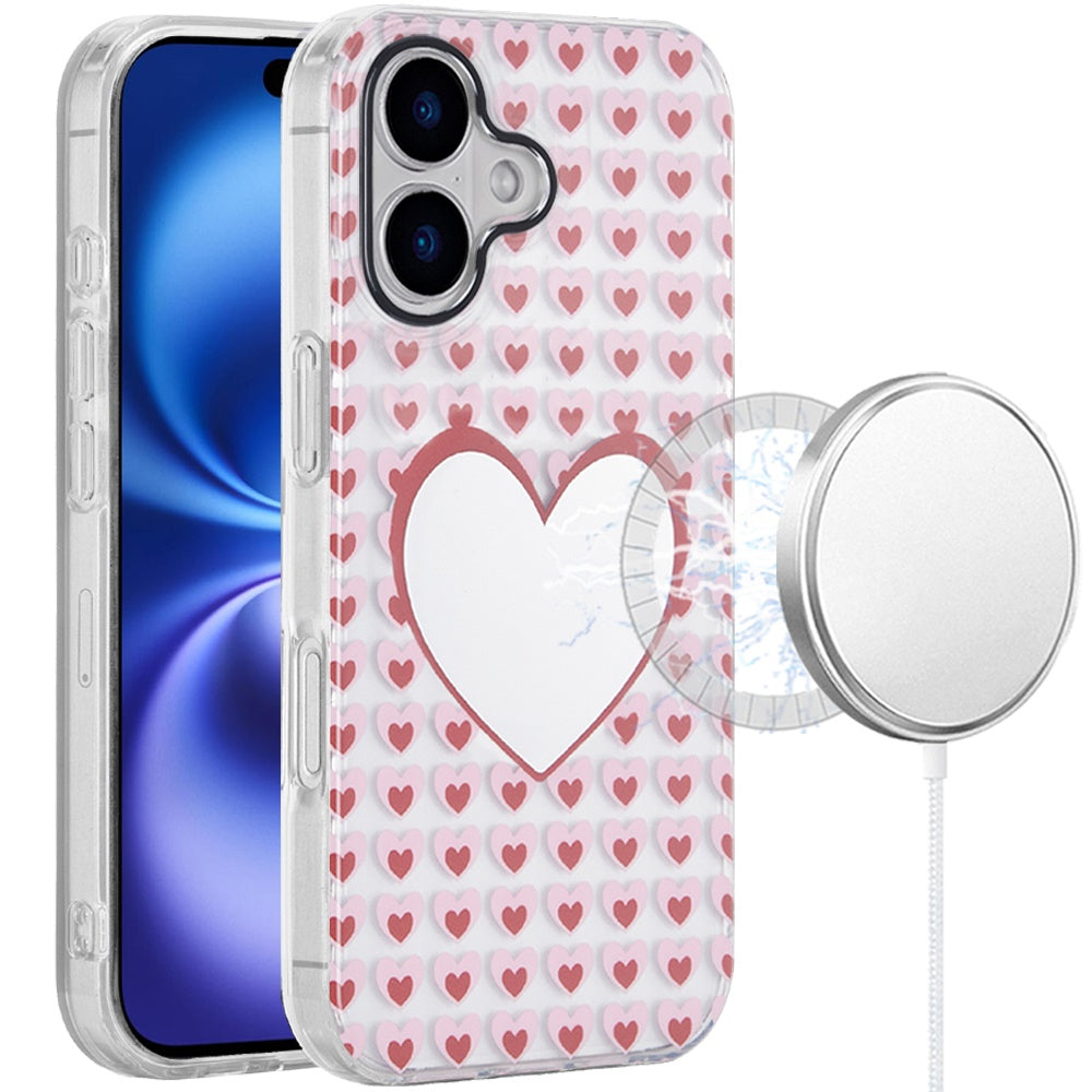 iPhone 17 Magnetic Circle Case – Mirror With Hearts - iPhone17accs