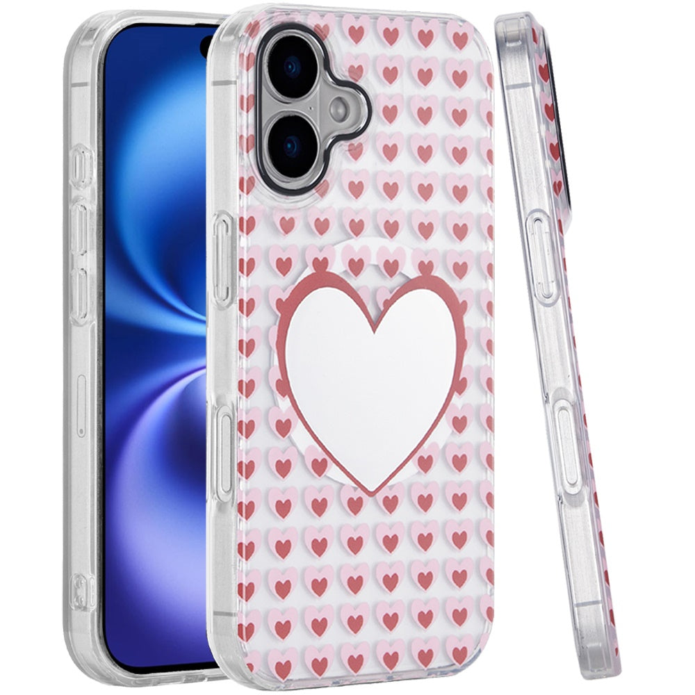 iPhone 17 Magnetic Circle Case – Mirror With Hearts - iPhone17accs